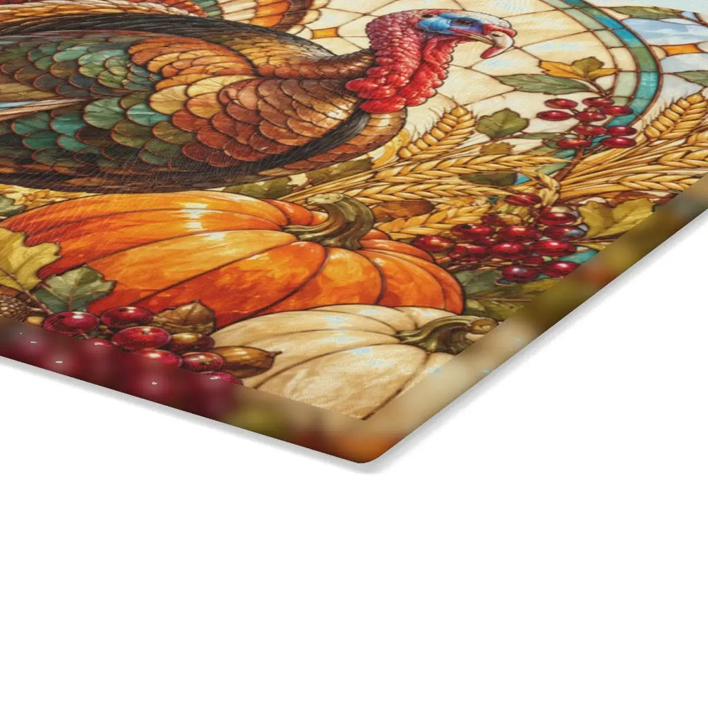 Thanksgiving Turkey Glass Cutting Board, Fall Harvest Kitchen Decor, Pumpkin Turkey Chopping Board, Thanksgiving Hostess Gift