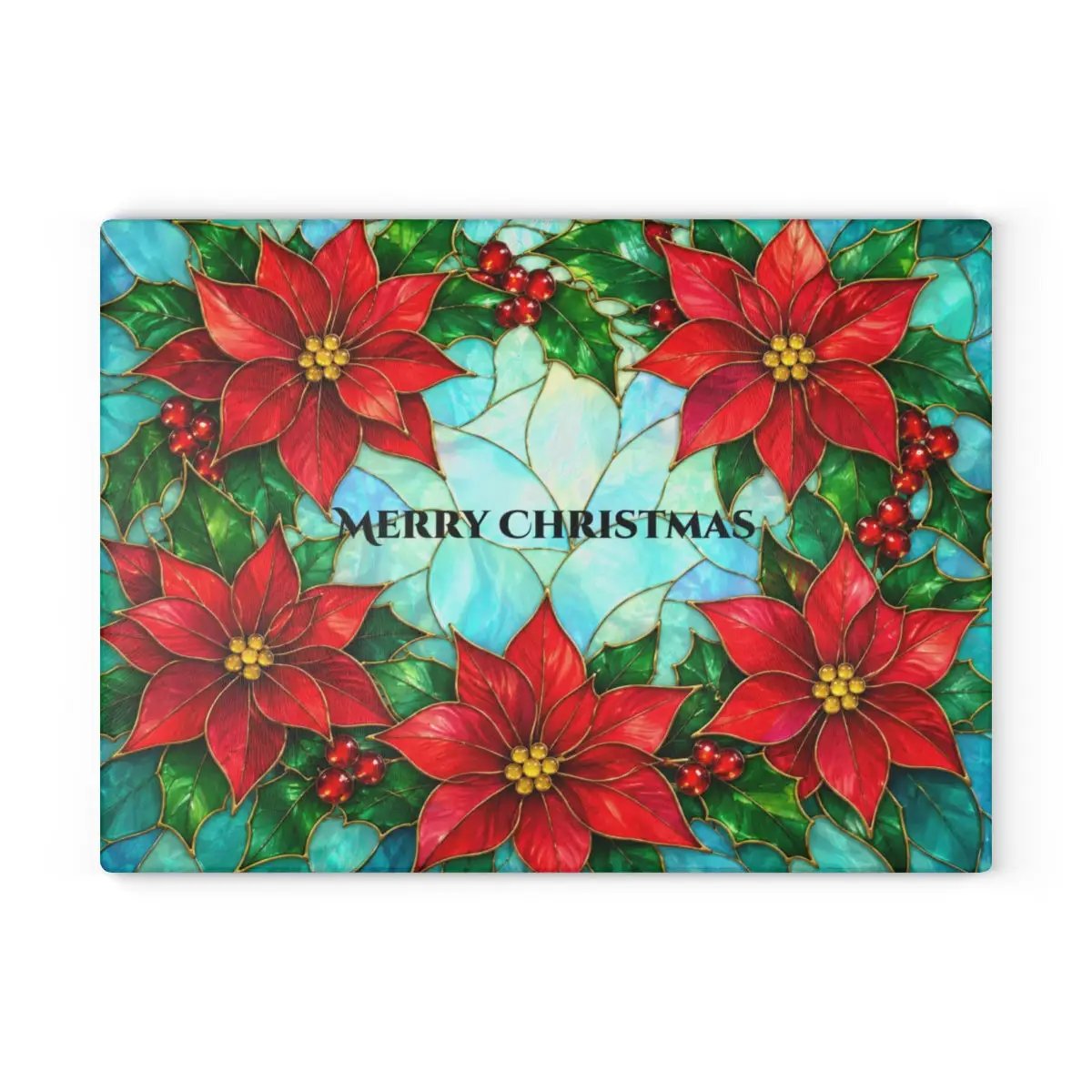 Poinsettia Glass Cutting Board, Christmas Kitchen Decor, Stained Glass Holiday Floral Chopping Board, Festive Hostess Gift for Home Cooks