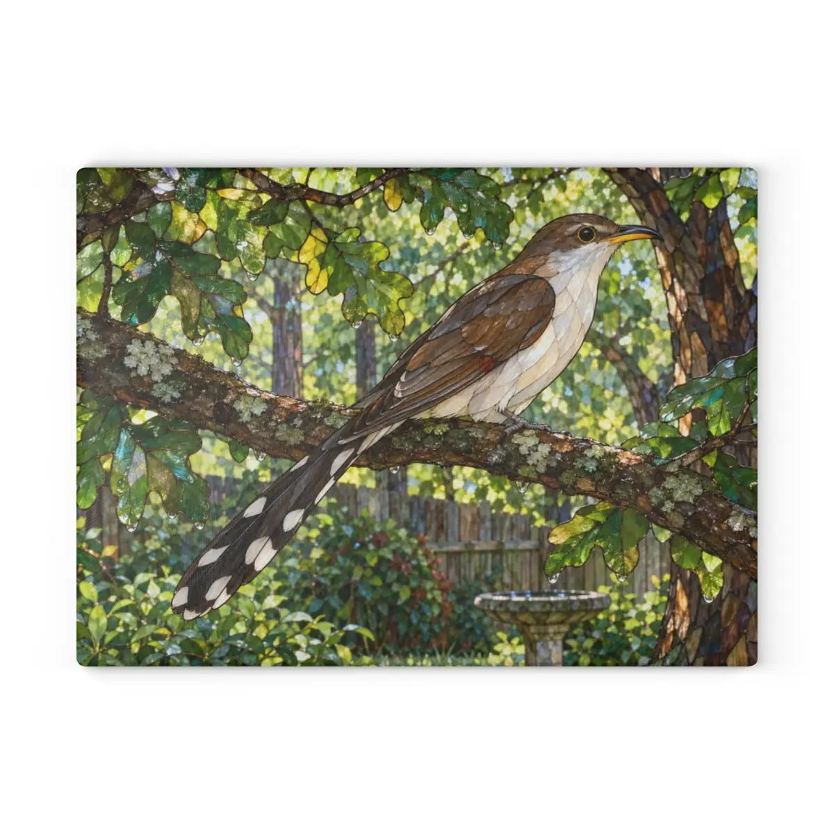Yellow Billed Cuckoo Glass Cutting Board, Backyard Bird Kitchen Decor, Birdwatcher Gift, Bird Lover Gift, Woodland Serving Board