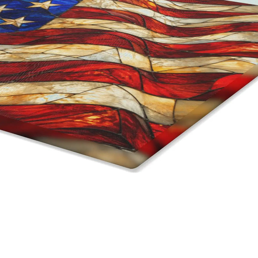 American Patriotic Flag Glass Cutting Board, Stained Glass Style USA Flag, Americana Kitchen Decor, Patriotic Gift