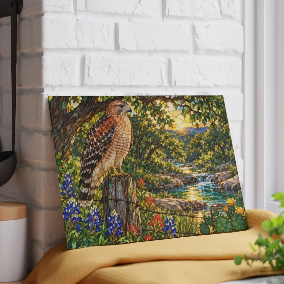 Red-Shouldered Hawk Glass Cutting Board, Bird Lover Kitchen Decor, Wildlife Art Chopping Board, Nature-Inspired Hostess Gift for Birdwatcher