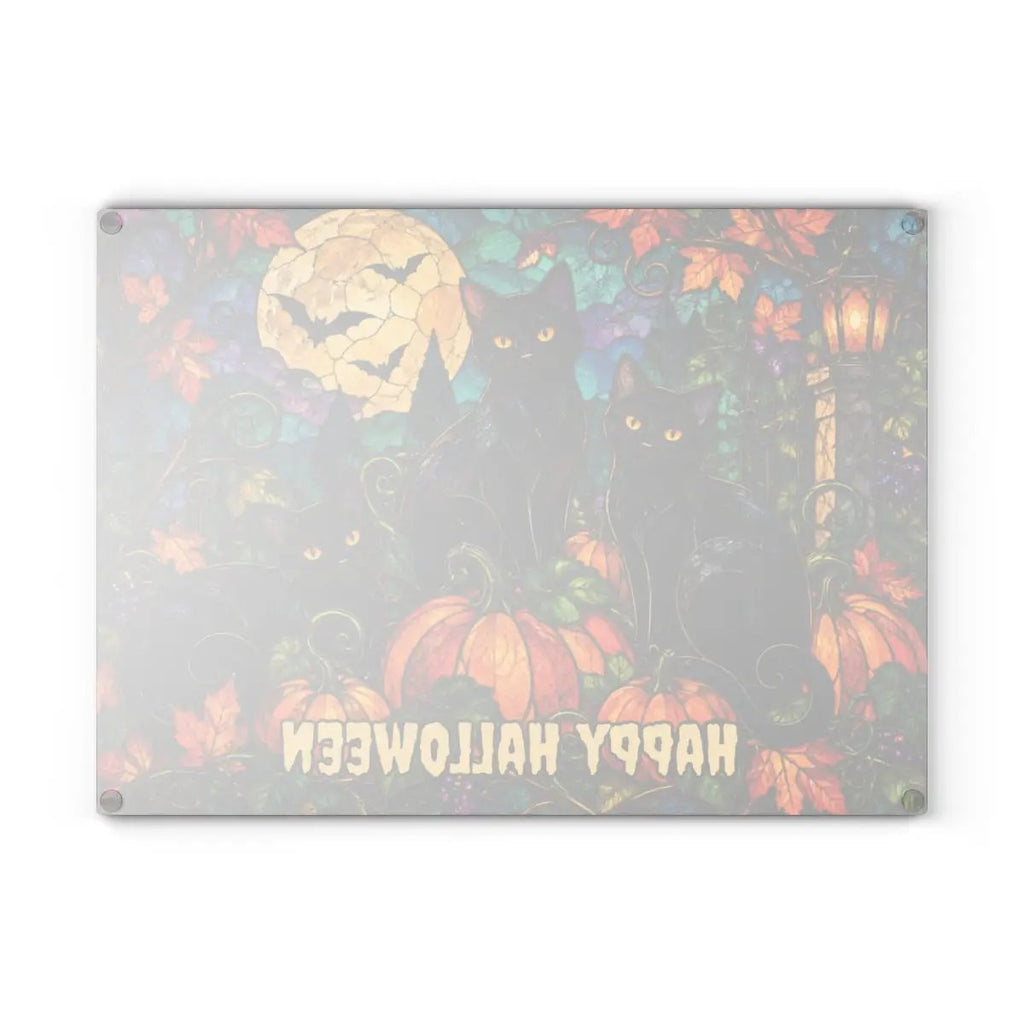 Halloween Black Cats Personalized Glass Cutting Board, Spooky Pumpkin Kitchen Decor