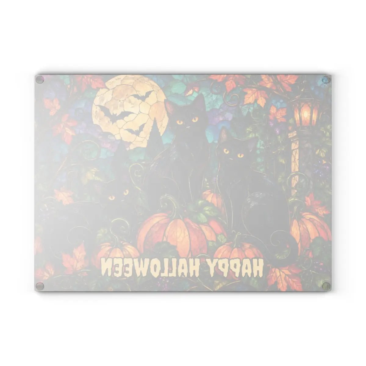 Halloween Black Cats Personalized Glass Cutting Board, Spooky Pumpkin Kitchen Decor