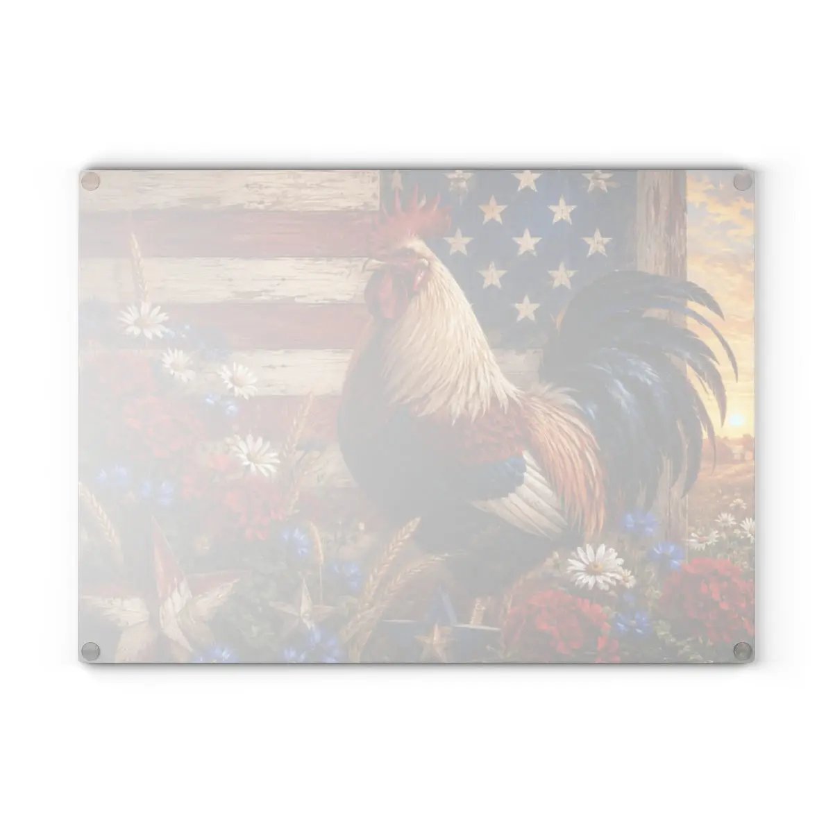 Patriotic Rooster Cutting Board, American Flag Glass Cutting Board, Farmhouse Kitchen Decor, Americana Rooster Gift, Country Kitchen