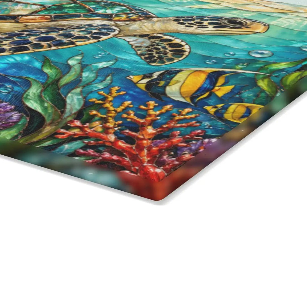 Sea Turtle Reef Glass Cutting Board, Ocean Kitchen Decor, Underwater Coral Sea Life Chopping Board, Coastal Housewarming Gift Idea