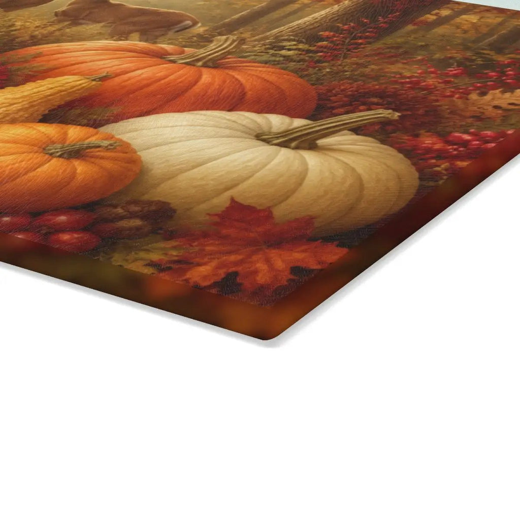 Deer Glass Cutting Board, Woodland Fall Kitchen Decor, Pumpkin Harvest Cutting Board, Rustic Autumn Gift