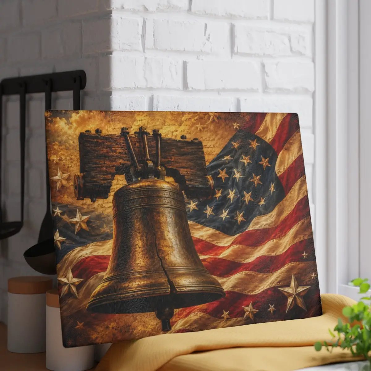 Liberty Bell Cutting Board, American Flag Glass Cutting Board, Patriotic Kitchen Decor, Americana Gift, USA Freedom Decor