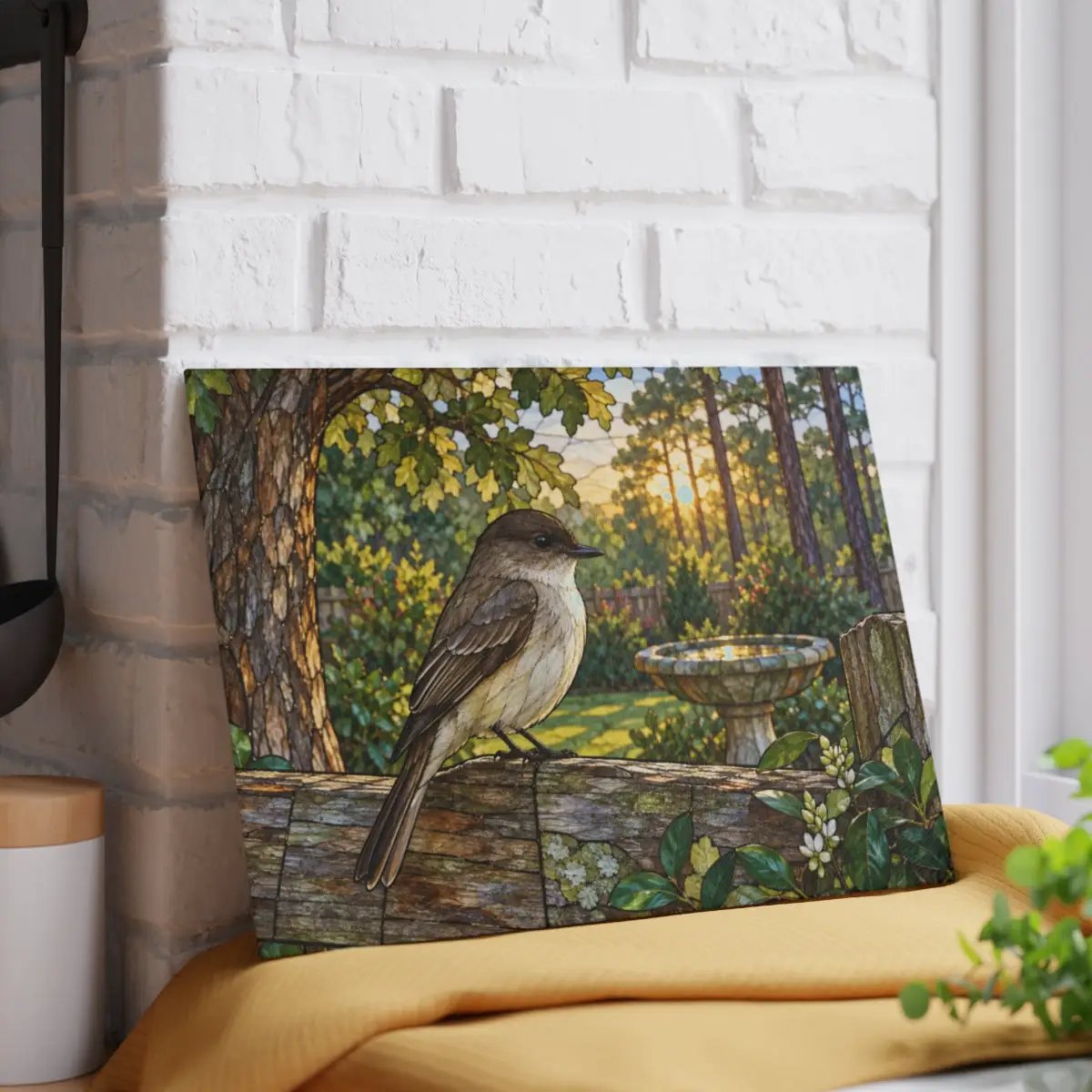 Eastern Phoebe Glass Cutting Board, Backyard Bird Kitchen Decor, Birdwatcher Gift, Bird Lover Gift, Nature Inspired Serving Board