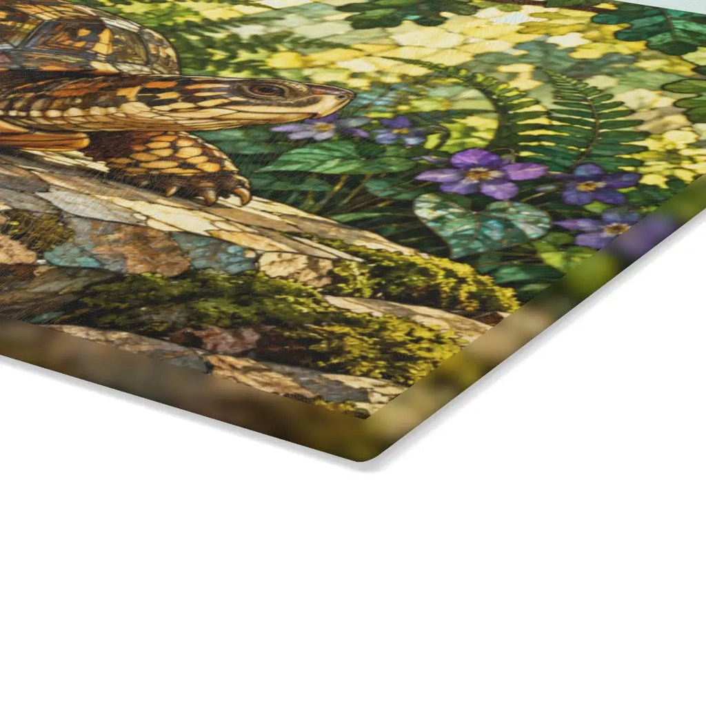 Box Turtle Cutting Board, Woodland Nature Kitchen Decor, Tempered Glass Chopping Board, Turtle Lover Gift, Forest Animal Kitchen Art