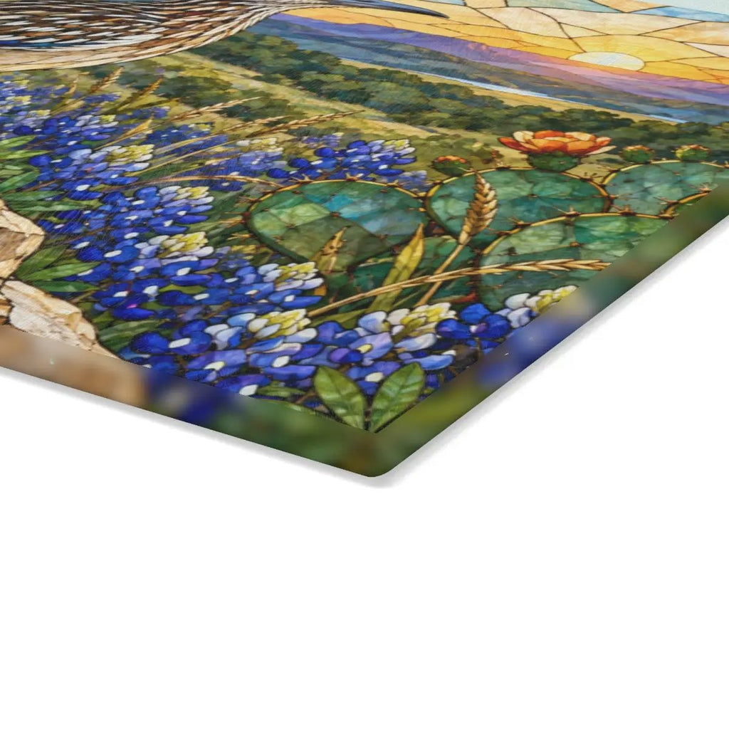Roadrunner Glass Cutting Board, Southwestern Bird Kitchen Decor, Wildflower Landscape Chopping Board, Nature Lover Gift, Birdwatcher Gift