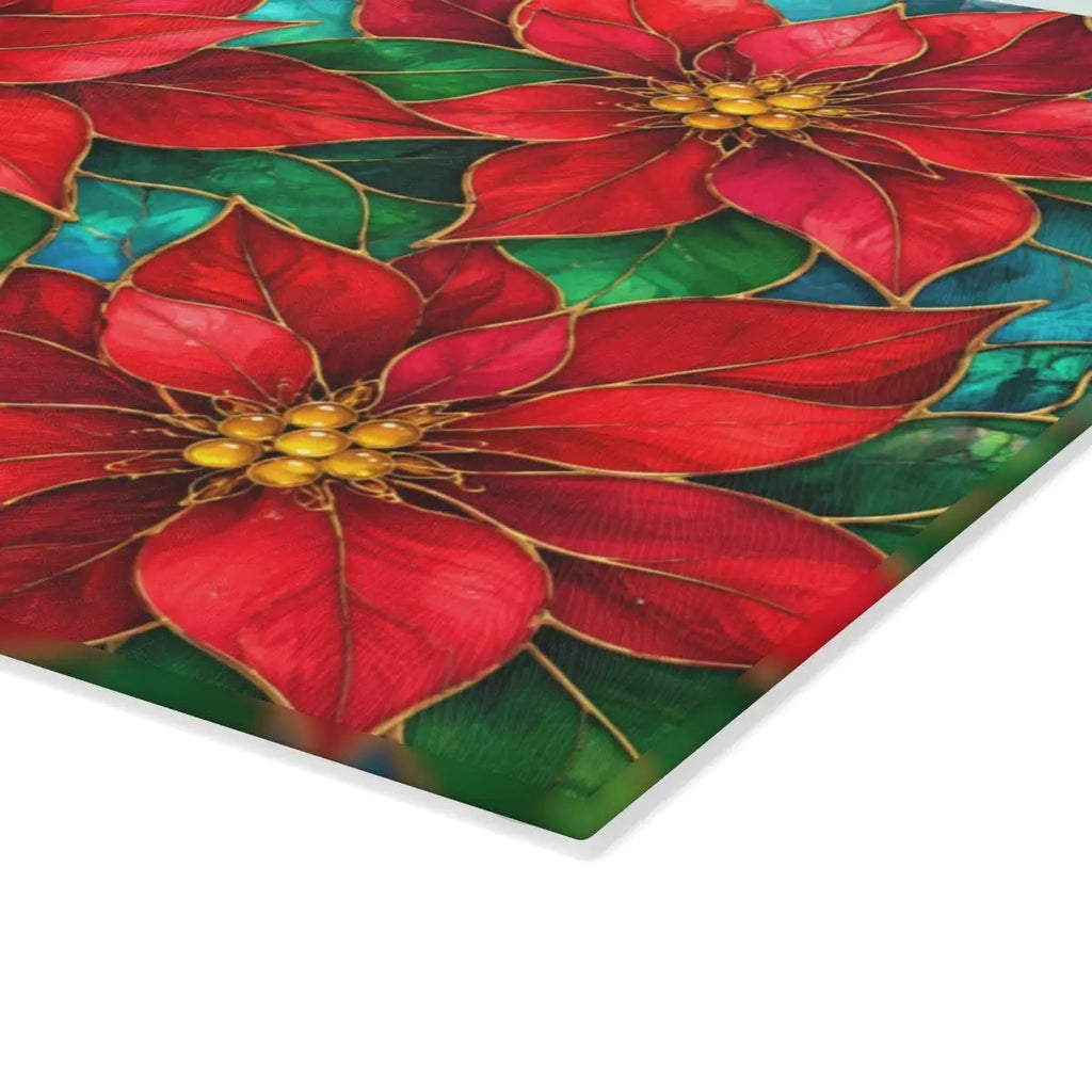 Christmas Poinsettia Glass Cutting Board, Red Floral Kitchen Decor, Tempered Chopping Board, Holiday Cooking Gift for Flower Lovers