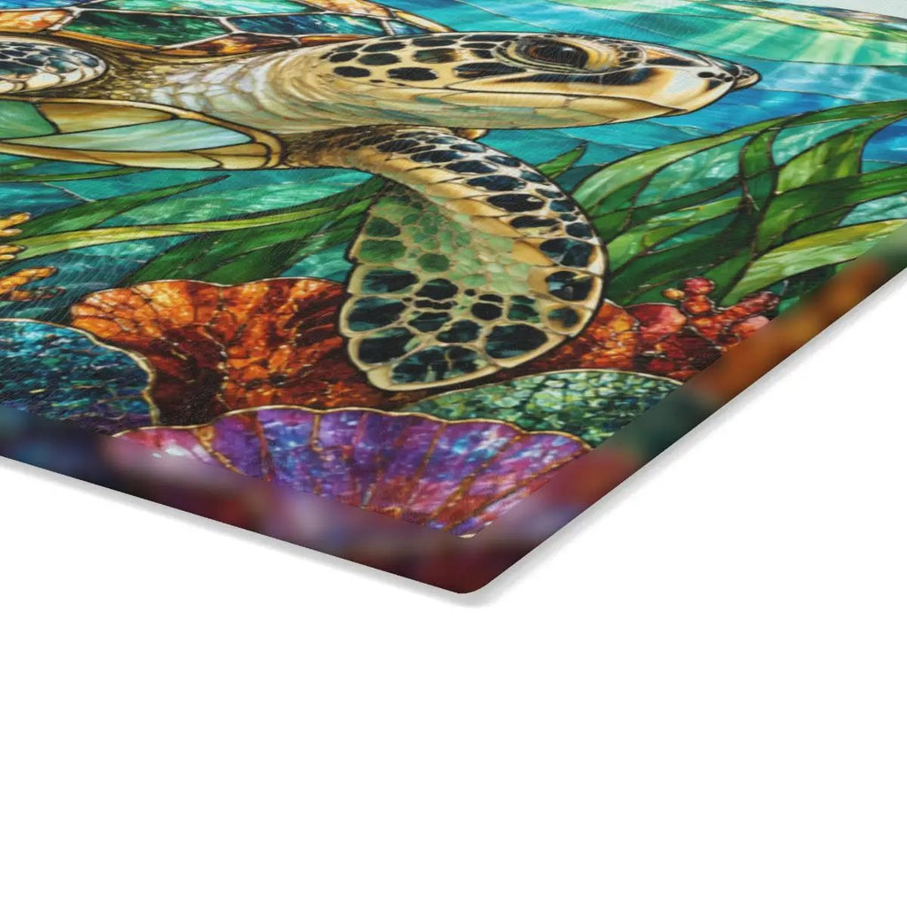 Sea Turtle Glass Cutting Board, Ocean Kitchen Decor, Marine Life Chopping Board, Coastal Cooking Gift, Underwater Turtle Artwork, Coral Reef