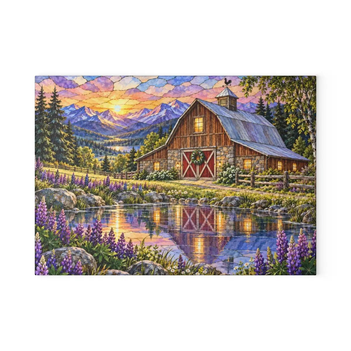 Summer Barn Wall Art, Texas Country Landscape, Rustic Farmhouse Decor, Stained Glass Style Barn Art, Country Summer Wall Decor