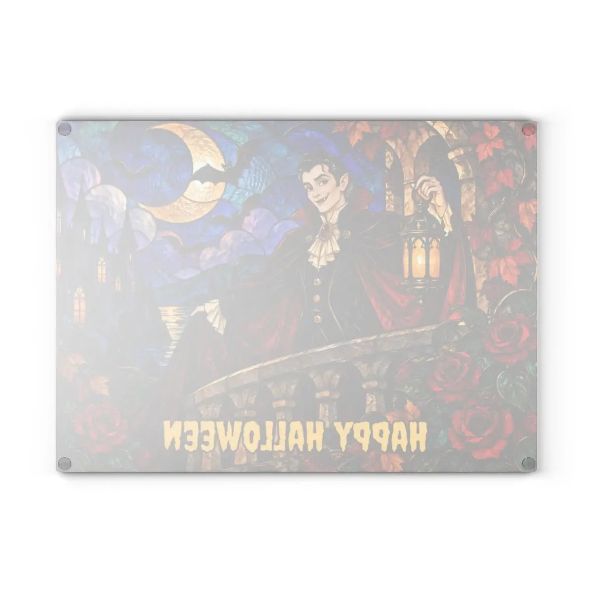 Halloween Dracula Personalized Glass Cutting Board, Spooky Vampire Kitchen Decor