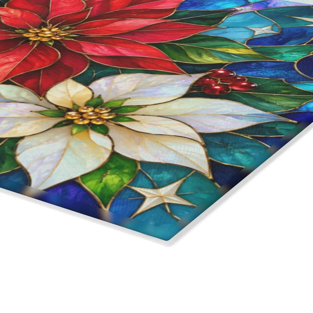 Christmas Poinsettia Glass Cutting Board, Stained Glass Floral Kitchen Decor, Holiday Serving Board, Festive Christmas Kitchen Gift