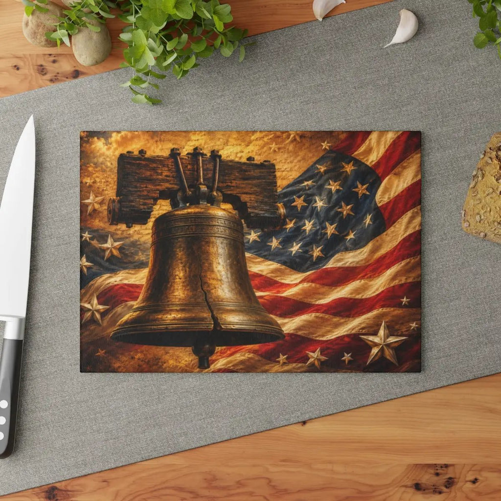 Liberty Bell Cutting Board, American Flag Glass Cutting Board, Patriotic Kitchen Decor, Americana Gift, USA Freedom Decor