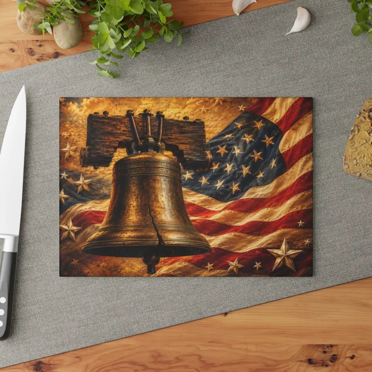 Liberty Bell Cutting Board, American Flag Glass Cutting Board, Patriotic Kitchen Decor, Americana Gift, USA Freedom Decor