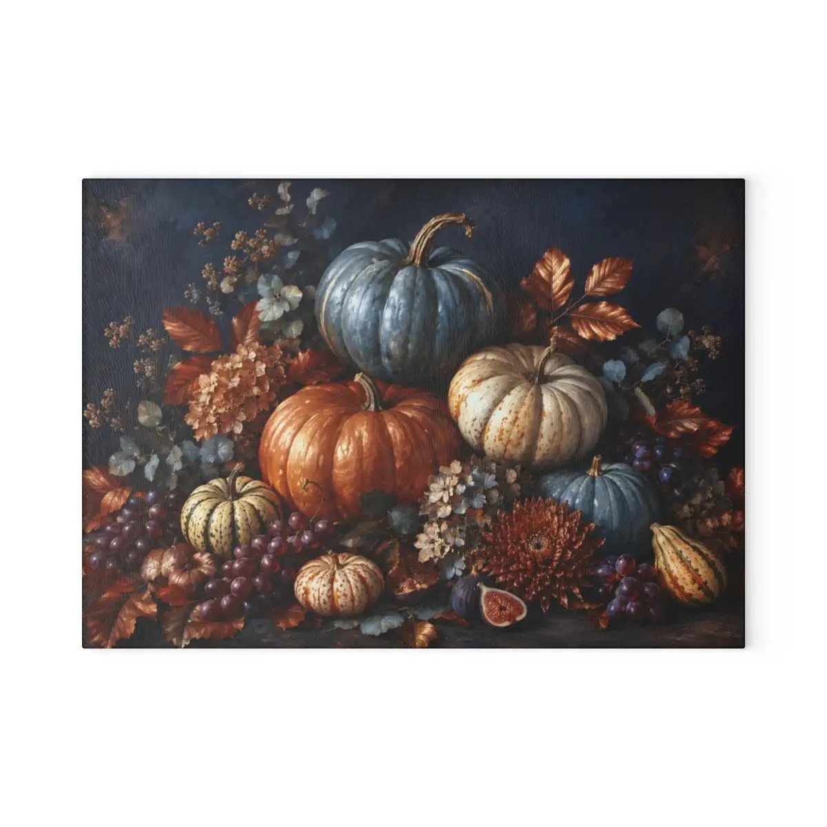 Blue Pumpkin Glass Cutting Board, Elegant Fall Kitchen Decor, Autumn Harvest Cutting Board, Thanksgiving Kitchen Gift