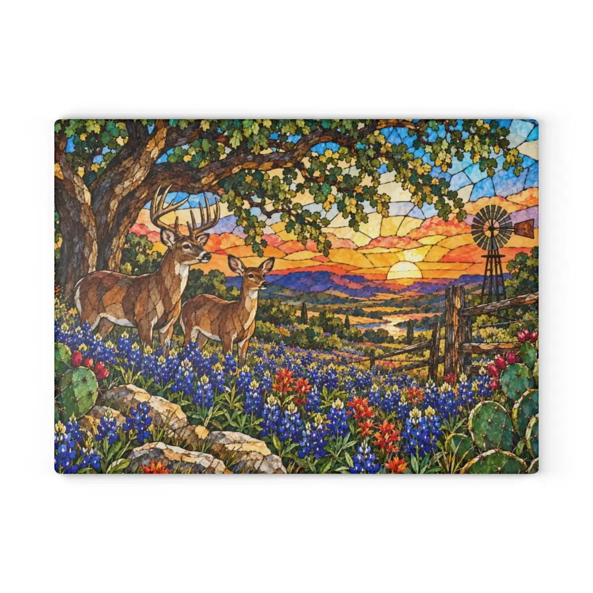 White Tailed Deer Glass Cutting Board, Texas Bluebonnet Kitchen Decor, Whitetail Buck Gift, Western Wildlife Art, Ranch House Decor
