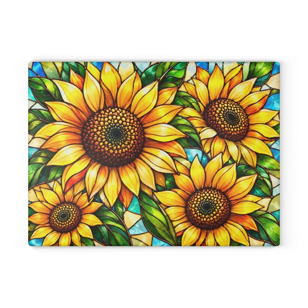 Sunflower Glass Cutting Board, Bold Floral Kitchen Decor, Stained Glass Sunflower Art, Yellow Flower Cutting Board, Sunflower Lover Gift