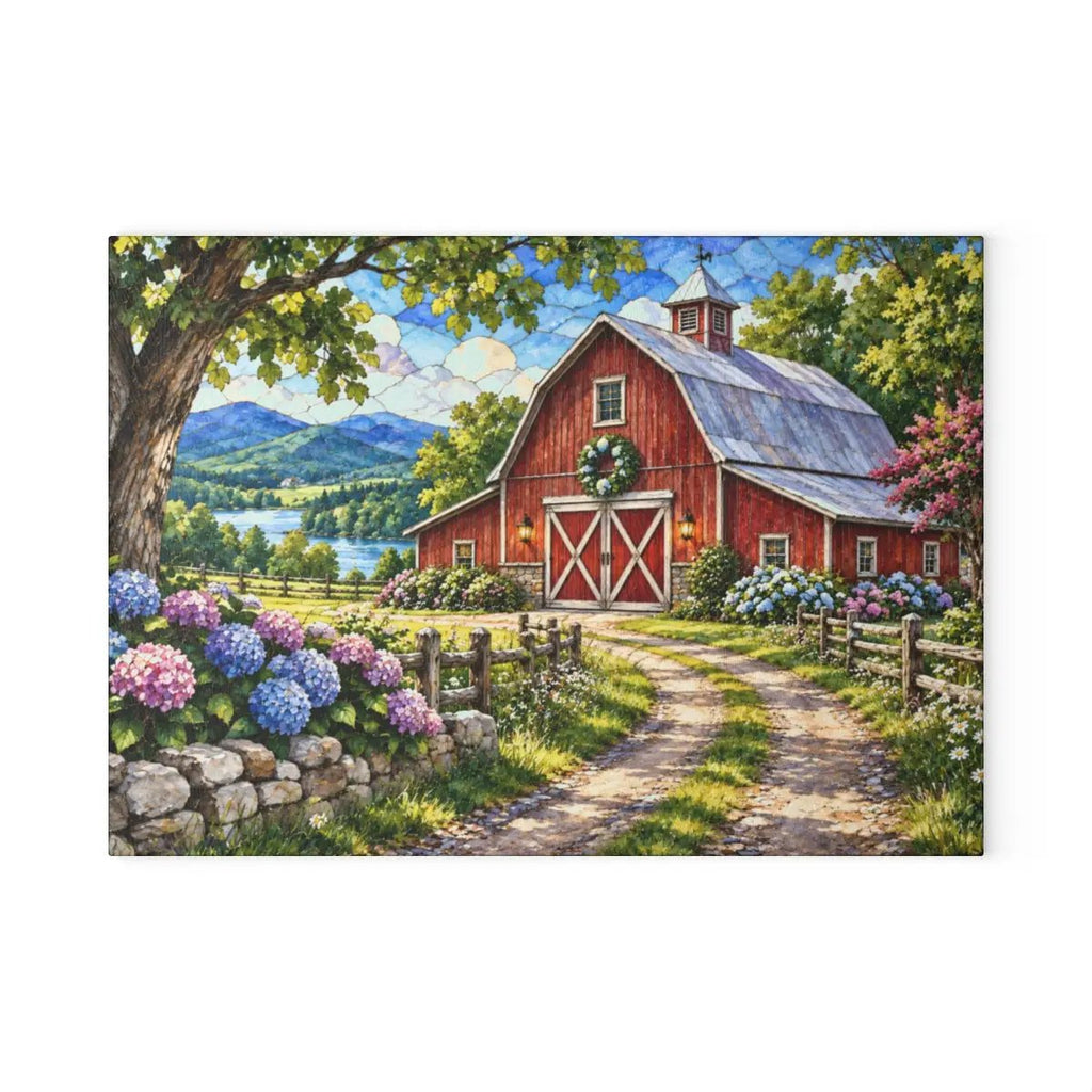 Summer Barn Wall Art, Texas Country Landscape, Rustic Farmhouse Decor, Stained Glass Style Barn Art, Country Summer Wall Decor