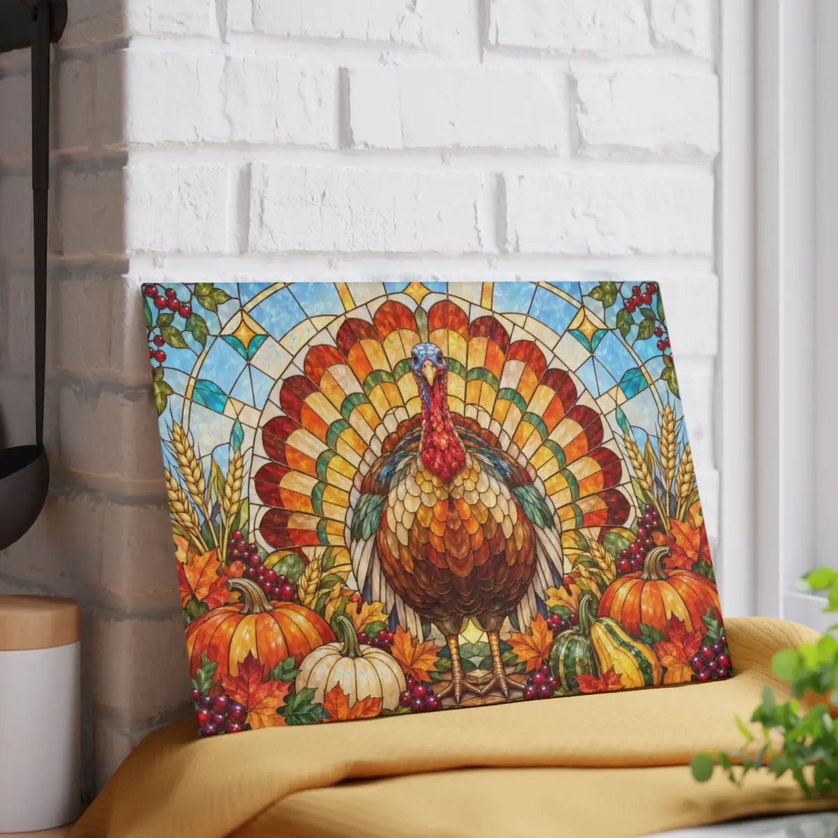 Thanksgiving Turkey Glass Cutting Board, Stained Glass Turkey Kitchen Decor, Fall Harvest Chopping Board, Thanksgiving Gift