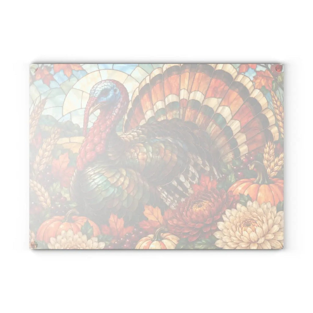 Thanksgiving Turkey Glass Cutting Board, Stained Glass Turkey Kitchen Decor, Fall Floral Harvest Cutting Board, Autumn Gift