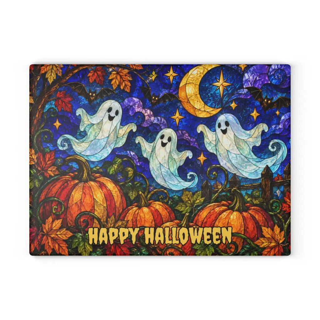 Halloween Ghosts Personalized Glass Cutting Board, Spooky Pumpkin Kitchen Decor