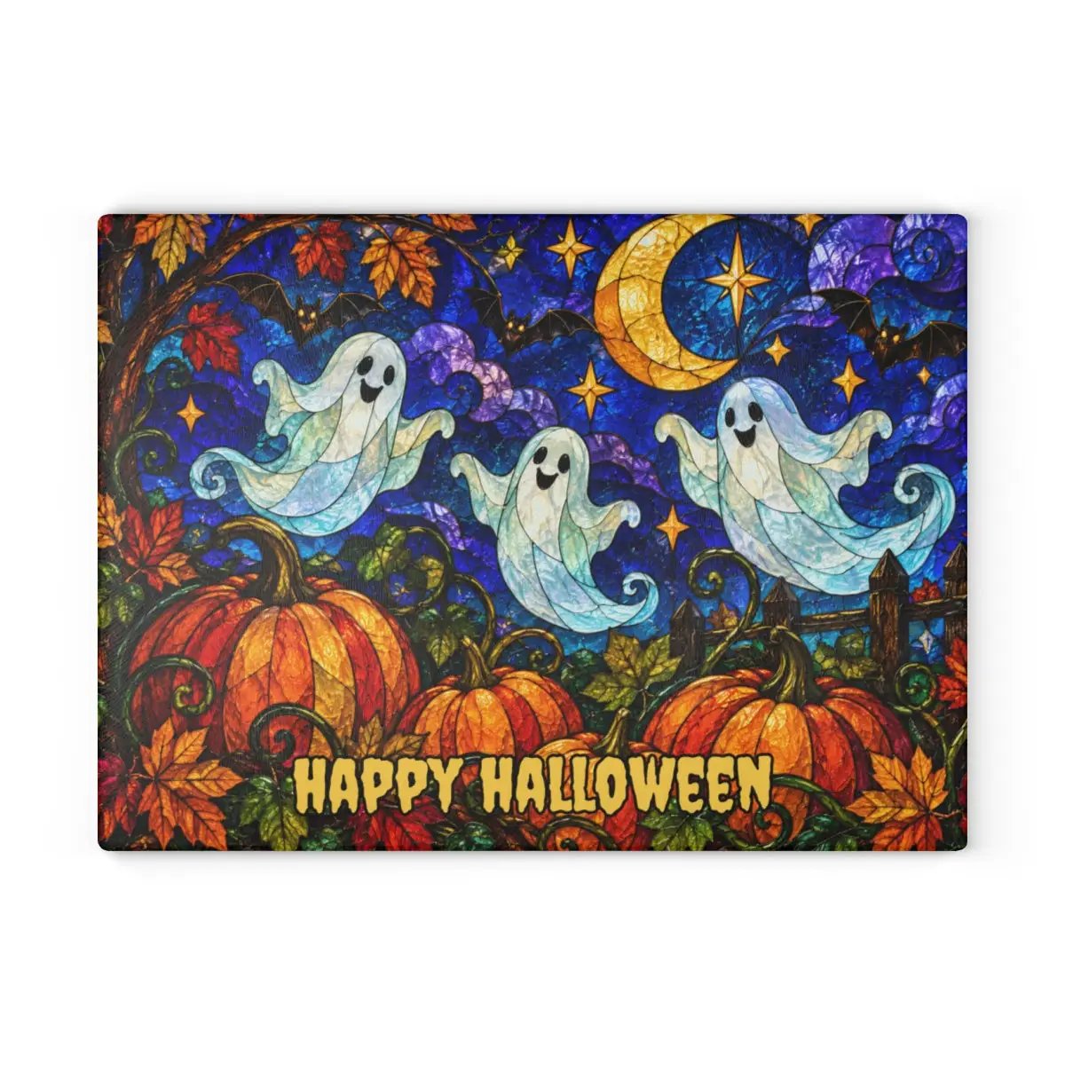 Halloween Ghosts Personalized Glass Cutting Board, Spooky Pumpkin Kitchen Decor