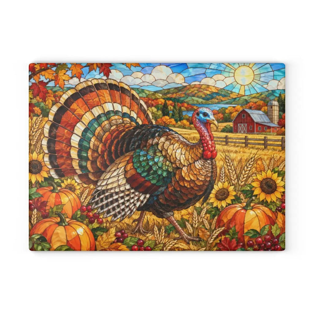 Thanksgiving Turkey Glass Cutting Board, Farmhouse Fall Kitchen Decor, Harvest Turkey Chopping Board, Autumn Hostess Gift