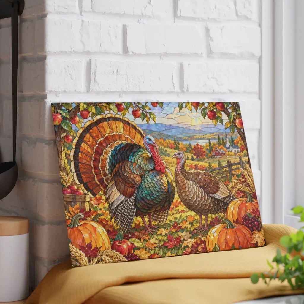Thanksgiving Turkey Glass Cutting Board, Stained Glass Turkey Kitchen Decor, Fall Harvest Chopping Board, Thanksgiving Gift
