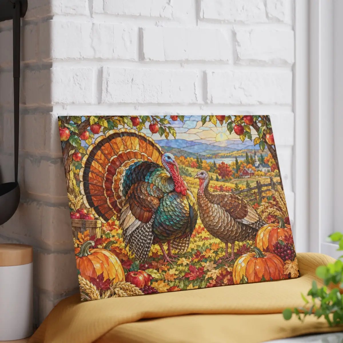 Thanksgiving Turkey Glass Cutting Board, Stained Glass Turkey Kitchen Decor, Fall Harvest Chopping Board, Thanksgiving Gift