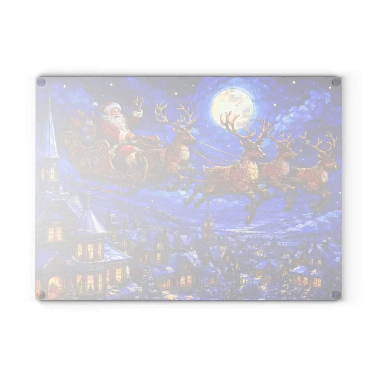 Santa Sleigh Glass Cutting Board, Reindeer Christmas Kitchen Decor, Christmas Eve Serving Board, Stained Glass Santa Gift, Holiday Decor