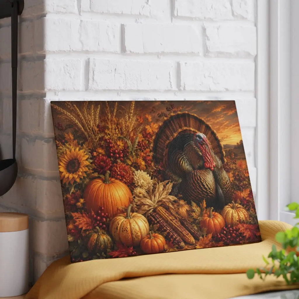 Turkey Glass Cutting Board, Thanksgiving Kitchen Decor, Fall Harvest Cutting Board, Turkey Hostess Gift
