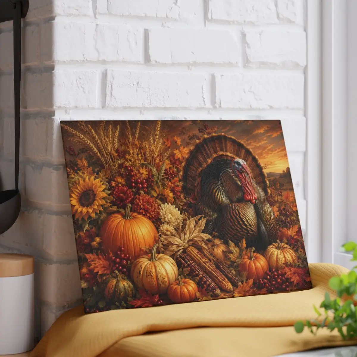 Turkey Glass Cutting Board, Thanksgiving Kitchen Decor, Fall Harvest Cutting Board, Turkey Hostess Gift