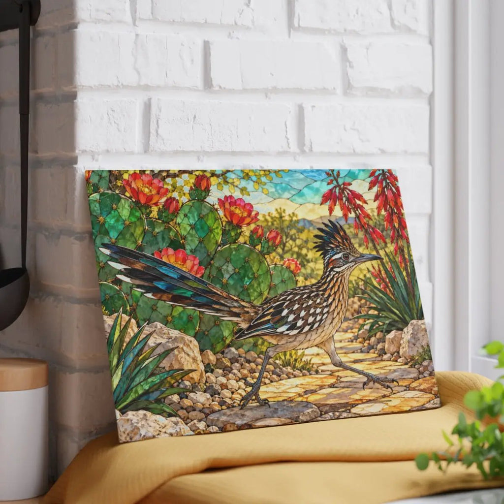 Roadrunner Glass Cutting Board, Desert Bird Kitchen Decor, Southwestern Cactus Chopping Board, Wildlife Lover Gift, Kitchen Counter Accent