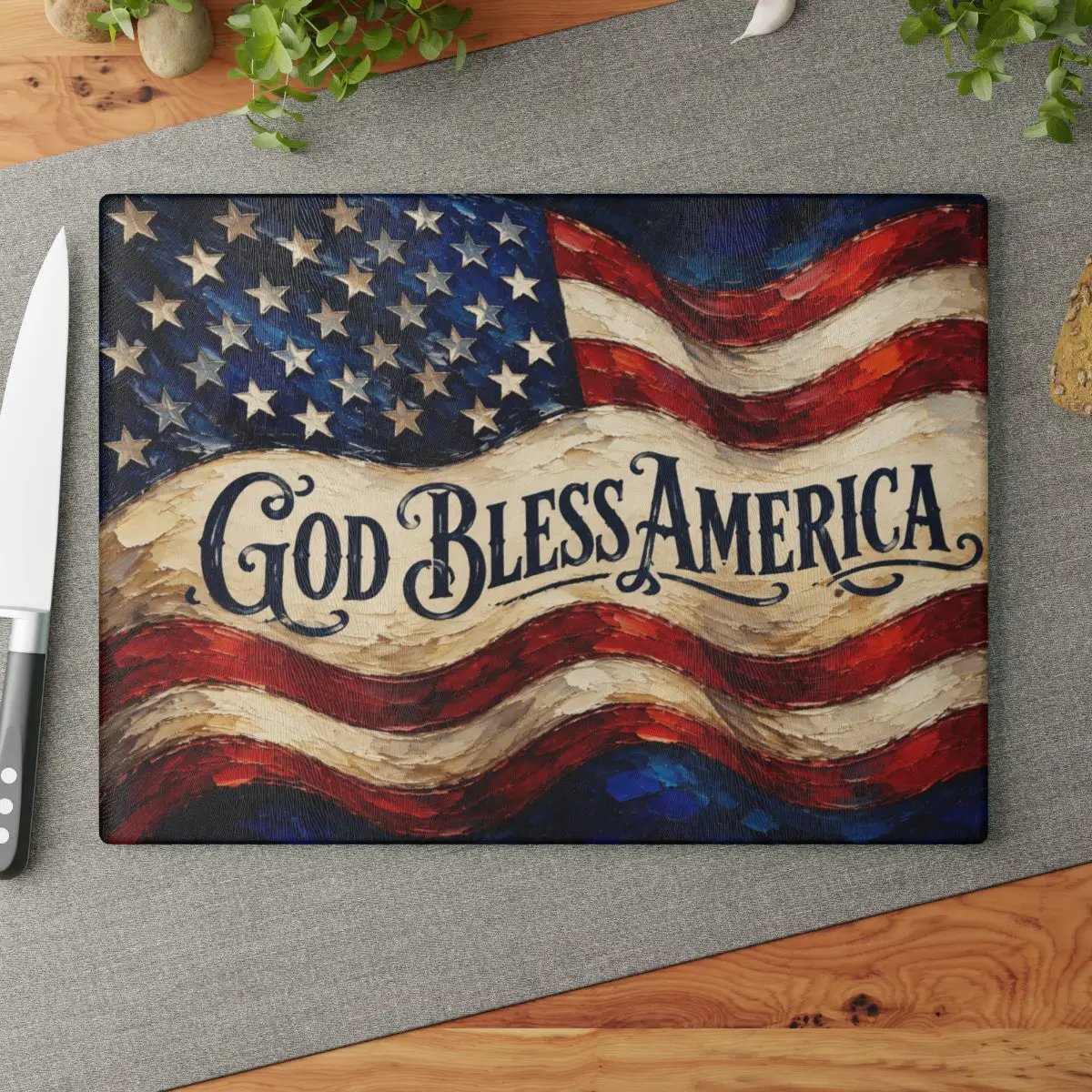 God Bless America Cutting Board, American Flag Glass Cutting Board, Patriotic Kitchen Decor, Christian USA Gift, Americana Home Decor