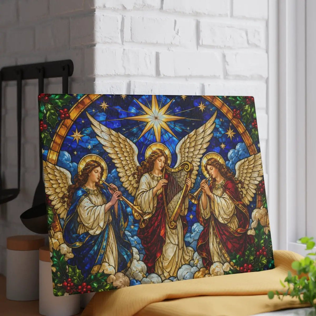 Angel Choir Glass Cutting Board, Stained Glass Christmas Angels, Religious Christmas Decor, Christian Kitchen Gift, Heavenly Angel Gift