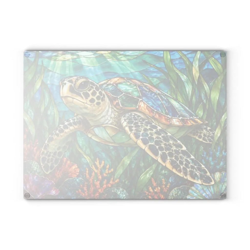 Sea Turtle Glass Cutting Board, Ocean Kitchen Decor, Marine Life Chopping Board, Coastal Cooking Gift, Underwater Turtle Artwork, Coral Reef