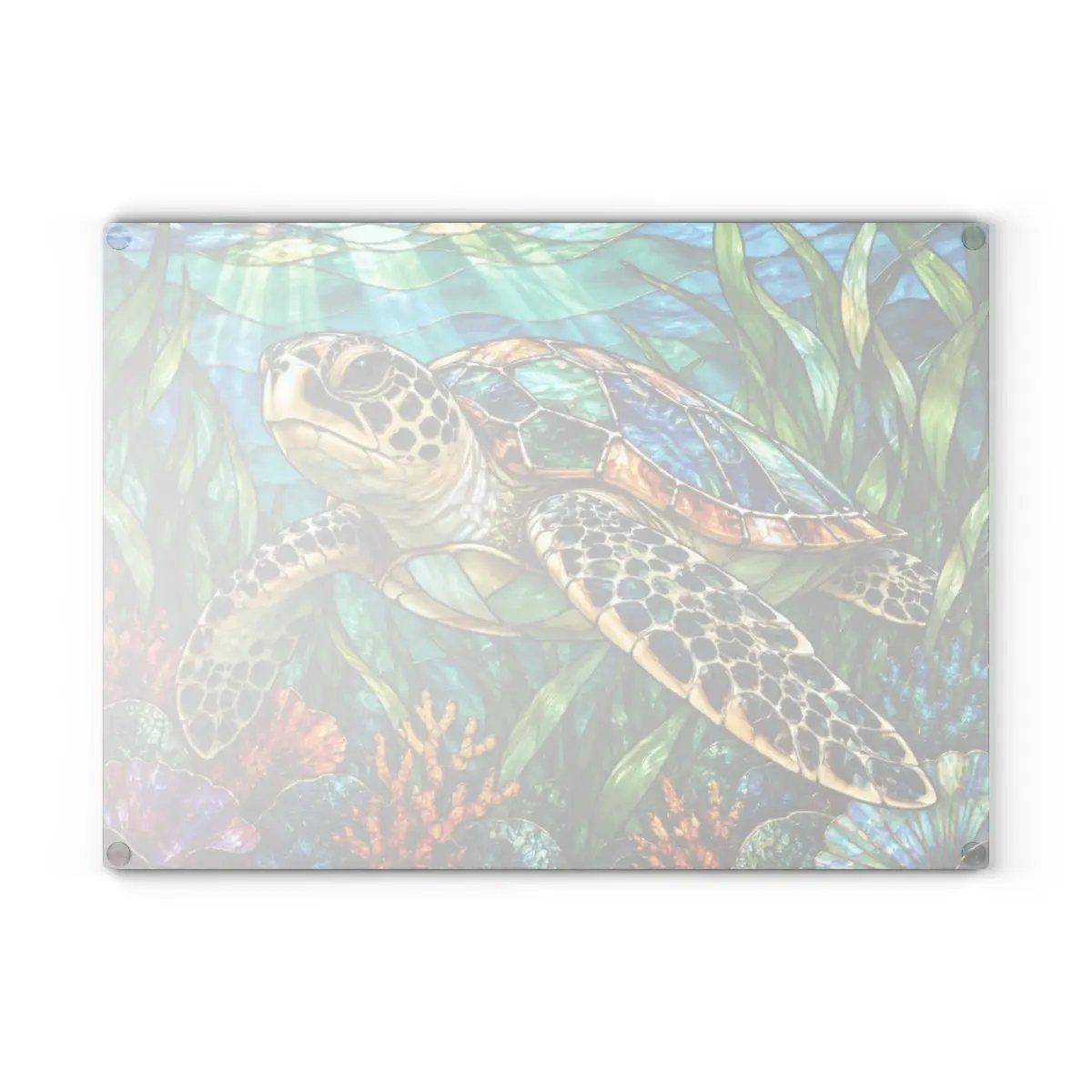 Sea Turtle Glass Cutting Board, Ocean Kitchen Decor, Marine Life Chopping Board, Coastal Cooking Gift, Underwater Turtle Artwork, Coral Reef