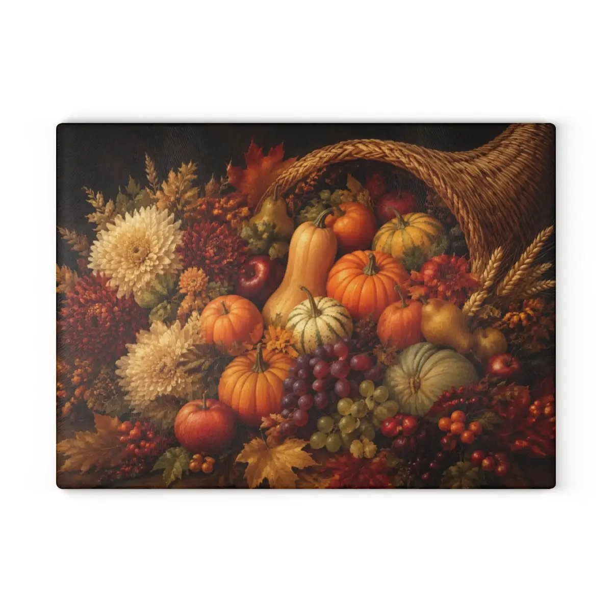 Cornucopia Glass Cutting Board, Thanksgiving Kitchen Decor, Fall Harvest Cutting Board, Autumn Hostess Gift