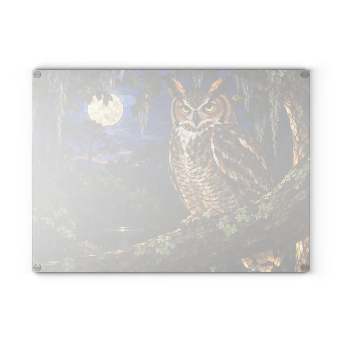 Great Horned Owl Glass Cutting Board, Owl Kitchen Decor, Backyard Bird Lover Gift, Birdwatcher Gift, Woodland Serving Board