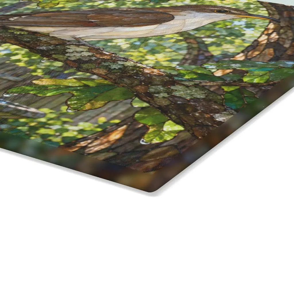 Yellow Billed Cuckoo Glass Cutting Board, Backyard Bird Kitchen Decor, Birdwatcher Gift, Bird Lover Gift, Woodland Serving Board