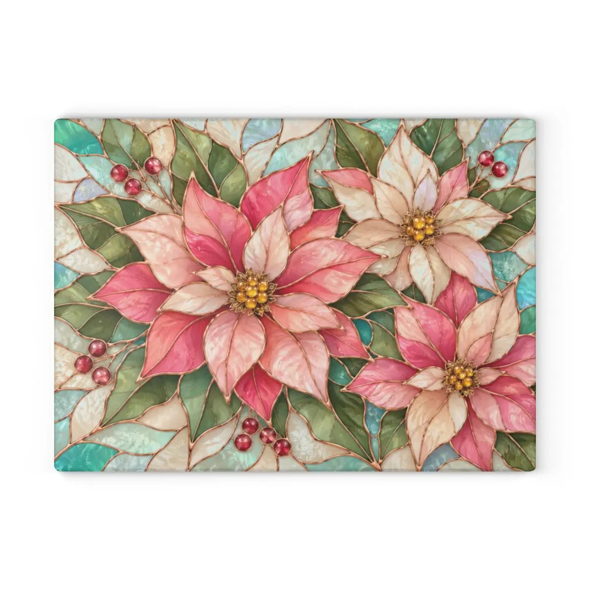 Pink Poinsettia Glass Cutting Board, Christmas Floral Kitchen Decor, Tempered Chopping Board, Holiday Hostess Gift, Serving Board for Home