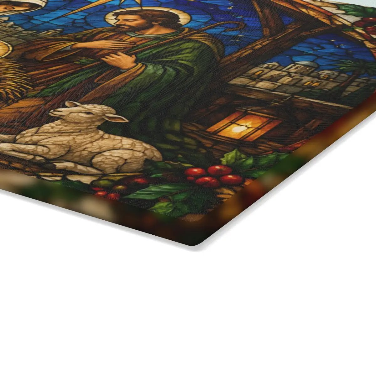 Nativity Glass Cutting Board, Christian Christmas Decor, Manger Scene Cutting Board, Religious Christmas Gift, Stained Glass Nativity