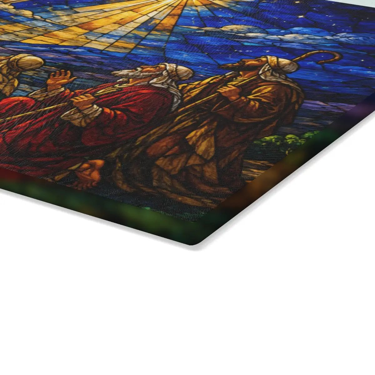 Angel and Shepherds Glass Cutting Board, Christian Christmas Gift, Nativity Kitchen Decor, Religious Christmas Decor, Stained Glass Art