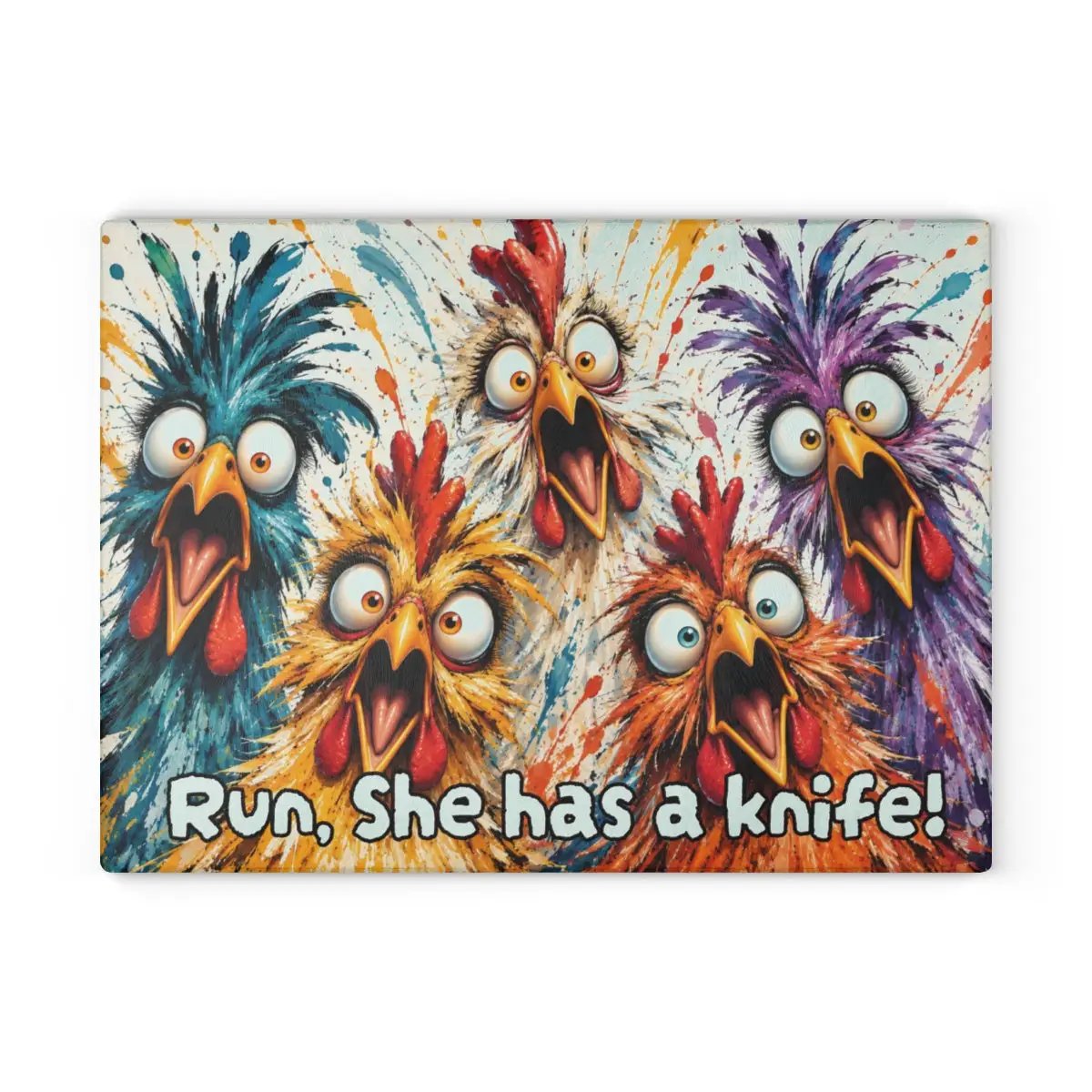 Screaming Chicken Flock Cutting Board, Funny Chicken Kitchen Decor, Colorful Hen Lover Gift, Farmhouse Chicken Gift