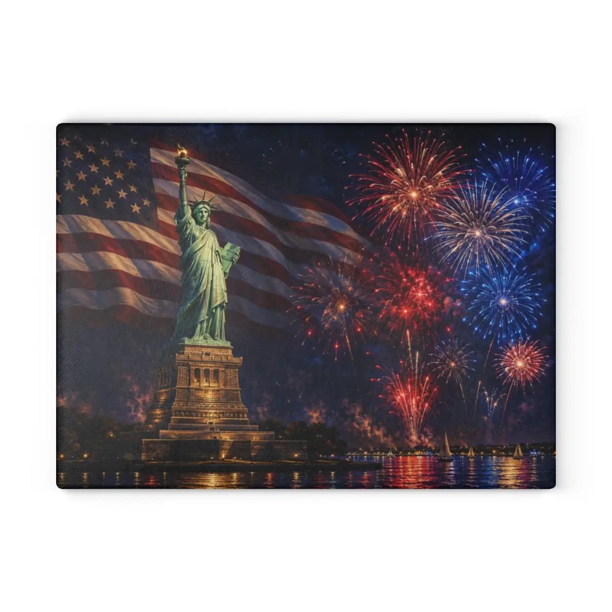 Statue of Liberty Cutting Board, American Flag Glass Cutting Board, 4th of July Kitchen Decor, Patriotic Gift, Americana Decor