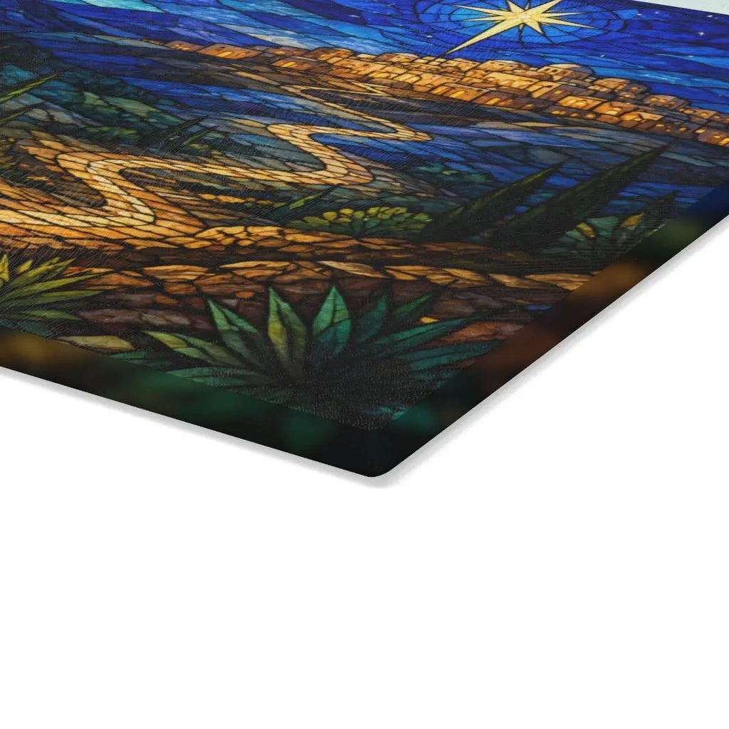 Road to Bethlehem Glass Cutting Board, Christian Christmas Gift, Mary and Joseph Nativity Decor, Religious Christmas Kitchen Decor