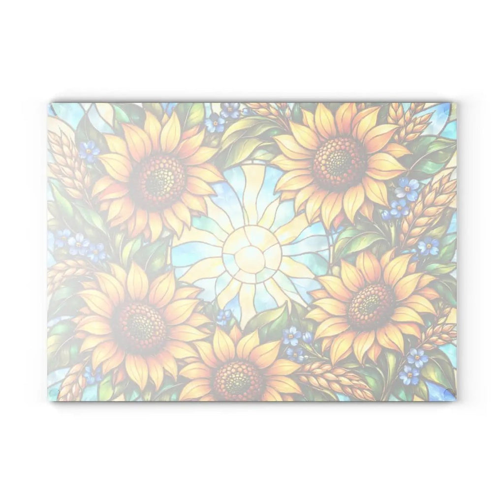 Sunflower Glass Cutting Board, Stained Glass Sunflower Wreath, Floral Kitchen Decor, Yellow Flower Gift, Cheerful Kitchen Art